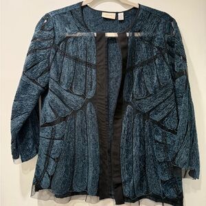 Chico's Blue Embroidered Lace Chenille Kimono Cardigan Women's Size 3/XL EUC